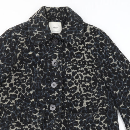 Mango Womens Multicoloured Animal Print Pea Coat Coat Size L Button - Leopard Print