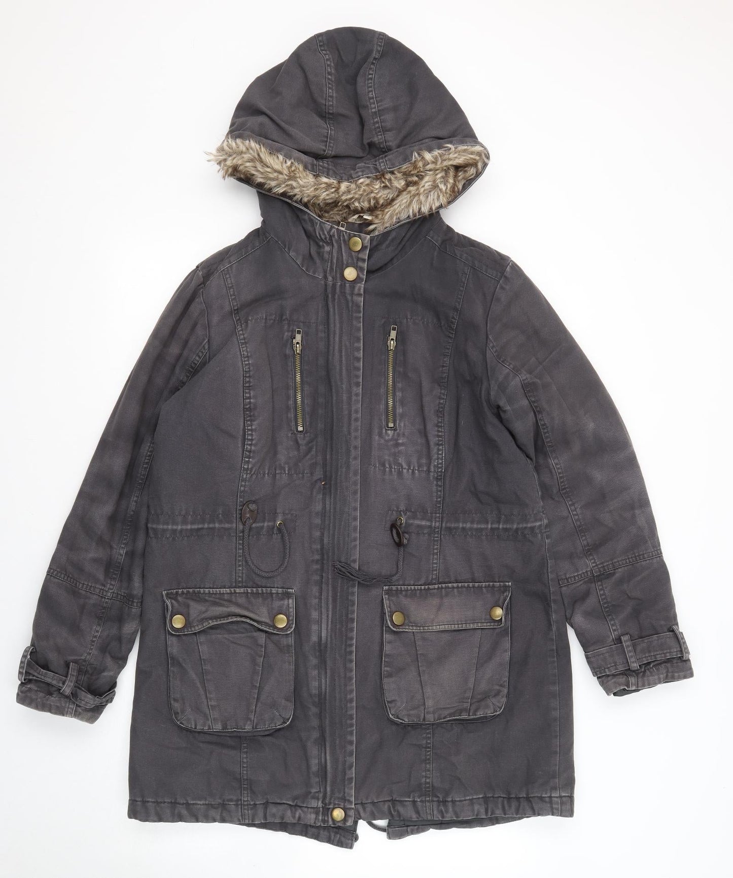 Marks & Spencer Womens Grey Parka Jacket Size 12 Zip