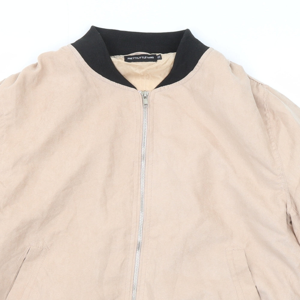 PRETTYLITTLETHING Womens Beige Bomber Jacket Jacket Size 10 Zip
