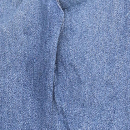 Brand and care label for Denim & Co. women’s blue cotton straight jeans, size UK 8, regular zip
