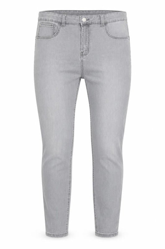 Front view of Denim & Co. women’s grey cotton skinny jeans, size UK 8, regular zip