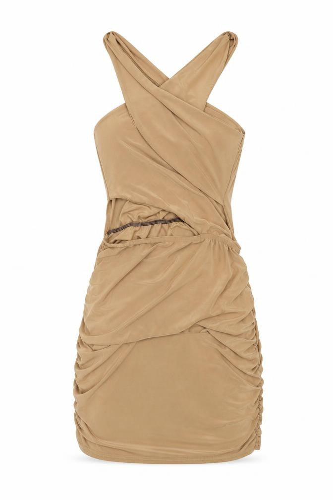 PRETTYLITTLETHING Womens Beige Polyester Mini Size 14 V-Neck Pullover