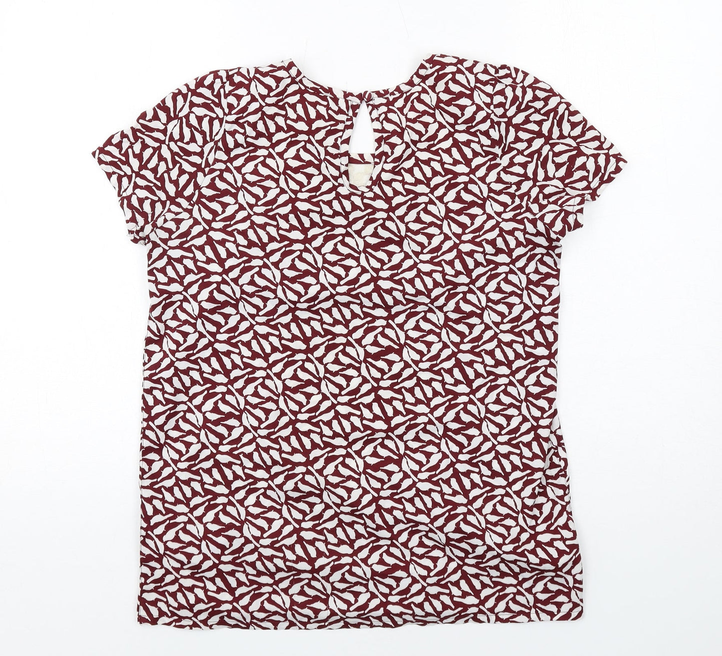New Look Womens Red Geometric Polyester Basic T-Shirt Size 10 Boat Neck