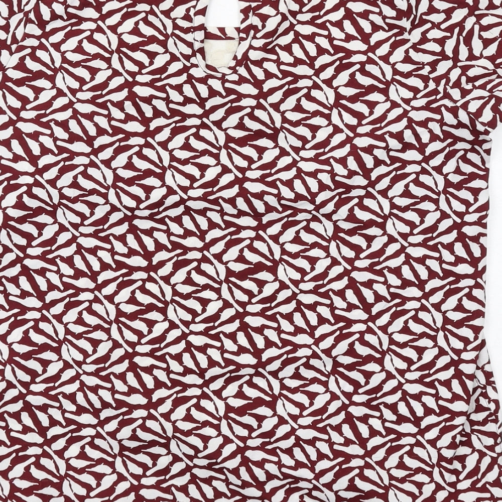 New Look Womens Red Geometric Polyester Basic T-Shirt Size 10 Boat Neck