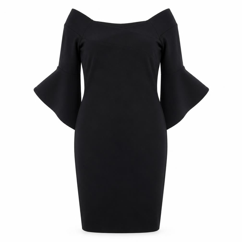River Island Womens Black Polyester Pencil Dress Size 12 Square Neck Pullover - Flared Sleeve