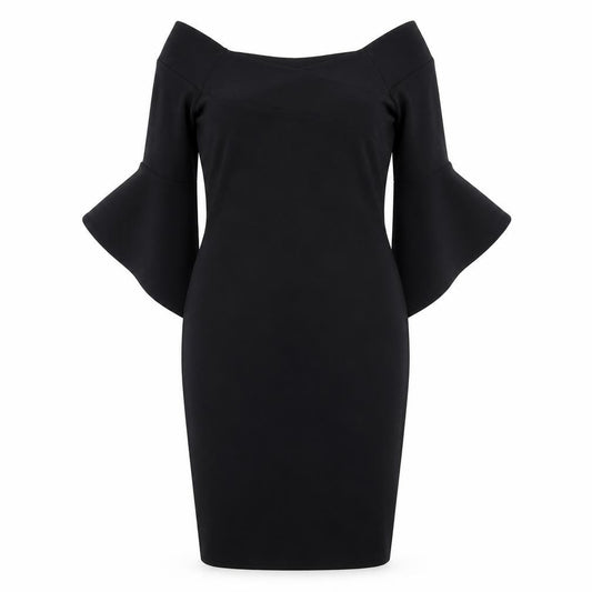 River Island Womens Black Polyester Pencil Dress Size 12 Square Neck Pullover - Flared Sleeve