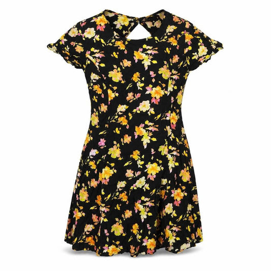 Motel Rocks Womens Black Floral Viscose A-Line Size S Round Neck Zip