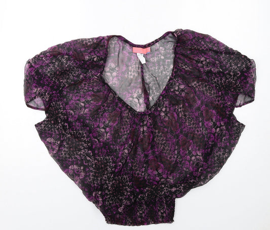 Wish Womens Purple Geometric Polyester Basic Blouse Size S Round Neck