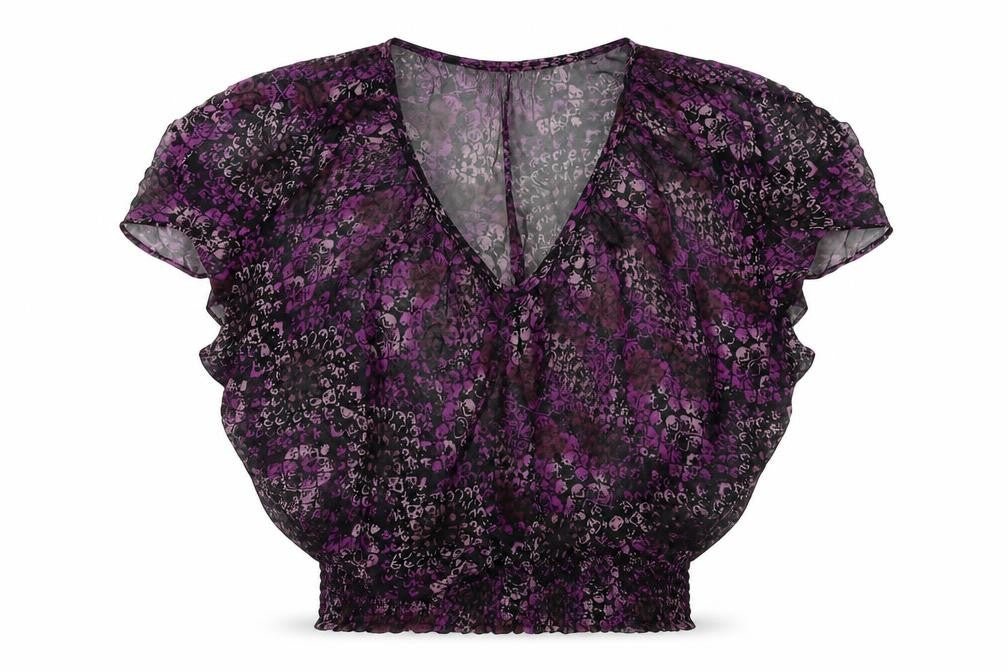 Wish Womens Purple Geometric Polyester Basic Blouse Size S Round Neck
