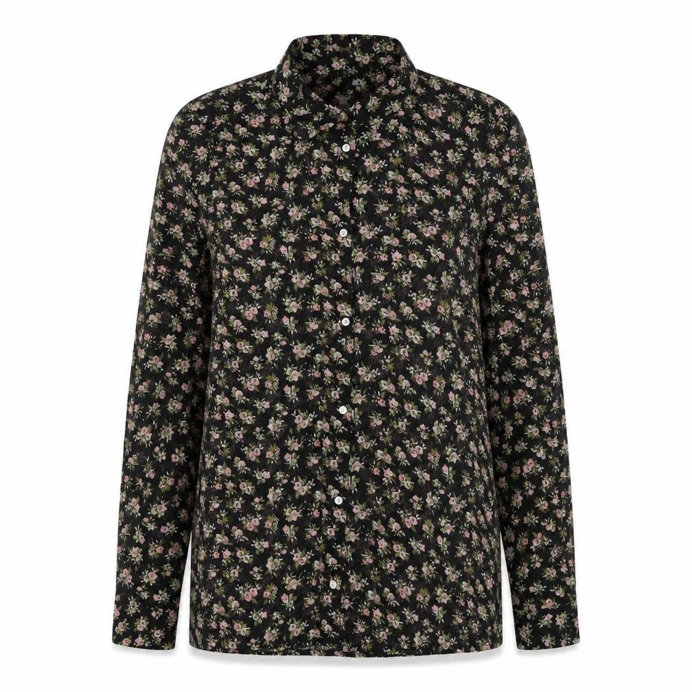 H&M Womens Black Floral Polyester Basic Button-Up Size 8 Collared