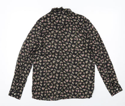 H&M Womens Black Floral Polyester Basic Button-Up Size 8 Collared