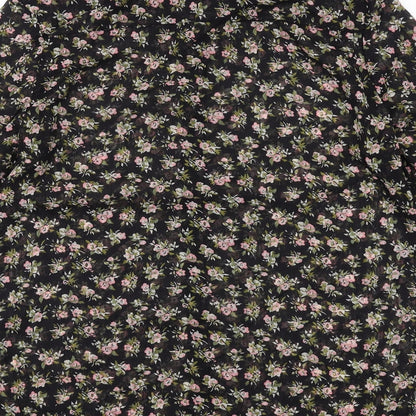 H&M Womens Black Floral Polyester Basic Button-Up Size 8 Collared