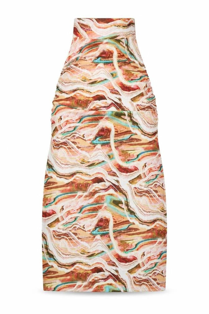 PRETTYLITTLETHING Womens Multicoloured Geometric Polyester Mini Size 12 Halter Button - Open Back