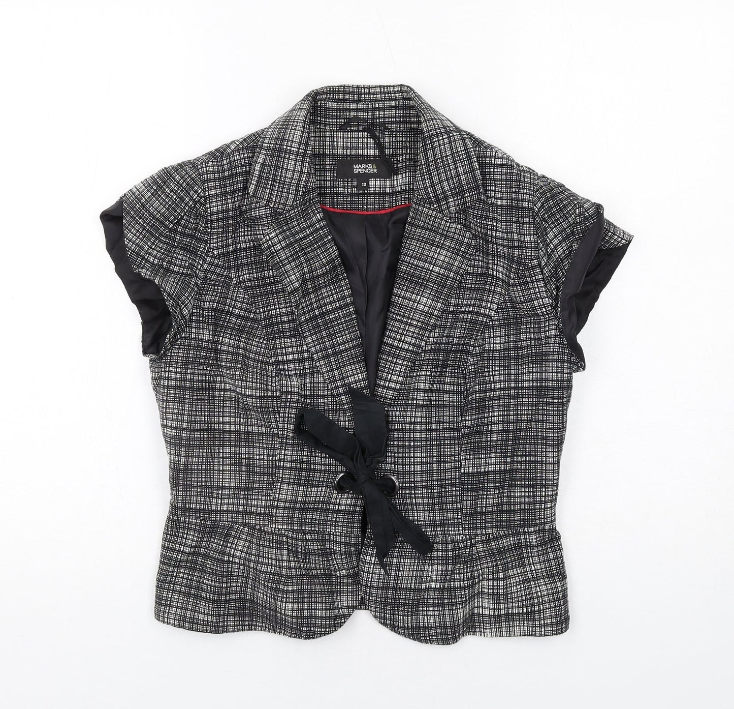 Marks and Spencer Womens Black Geometric Jacket Blazer Size 12 Tie