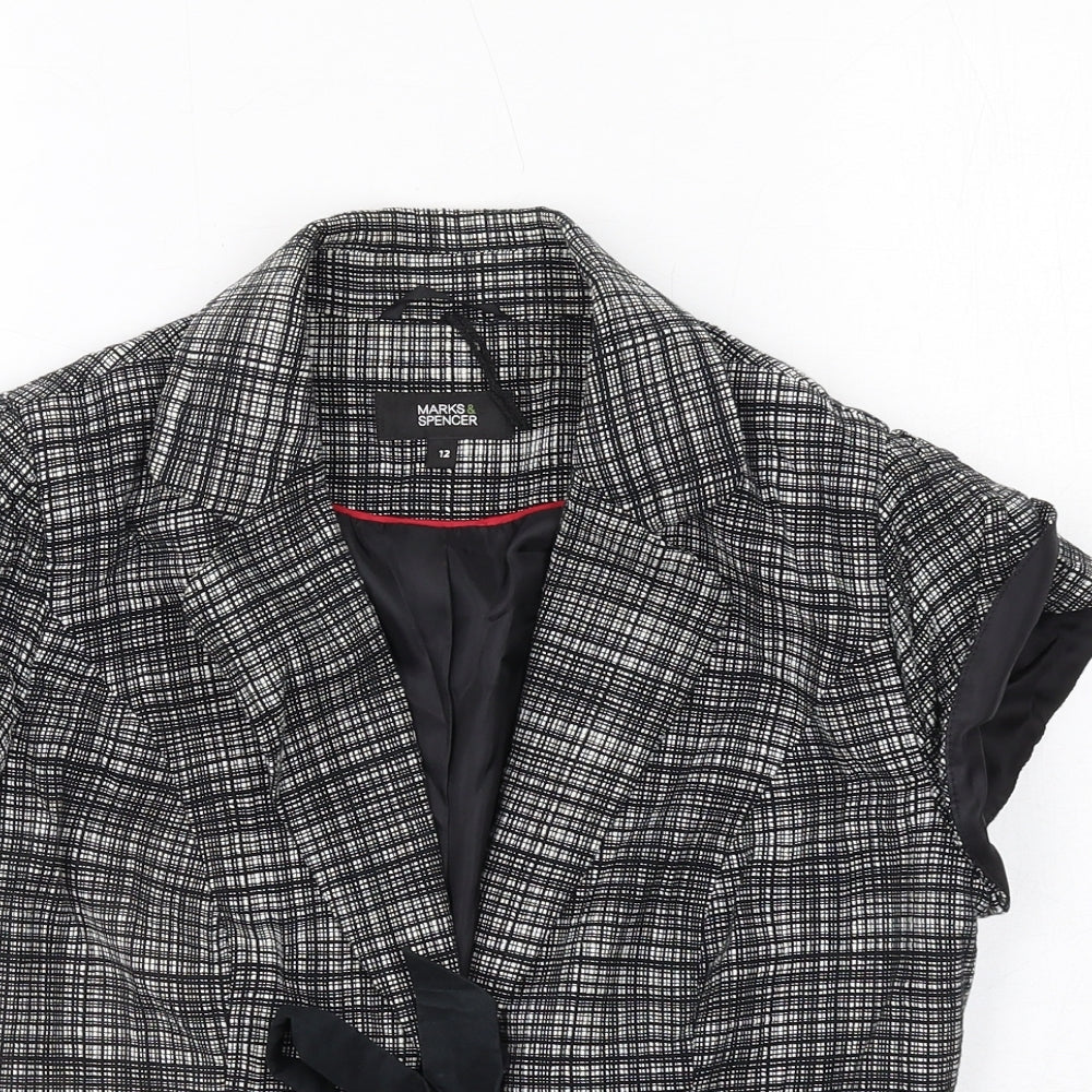 Marks and Spencer Womens Black Geometric Jacket Blazer Size 12 Tie