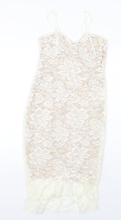 Additional front view of In the Style women’s white polyester shift, size UK 8, v-neck pullover