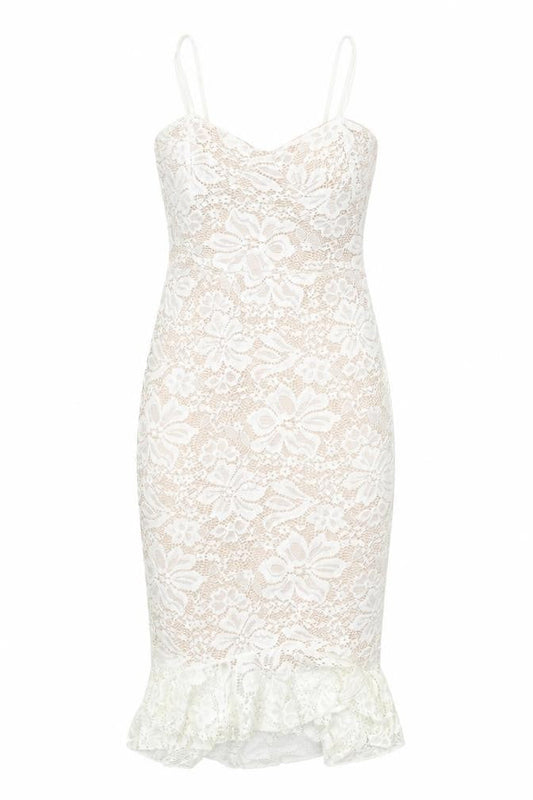Front view of In the Style women’s white polyester shift, size UK 8, v-neck pullover