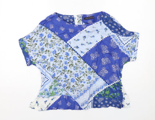 Marks and Spencer Womens Blue Geometric Viscose Basic Blouse Size 12 Round Neck