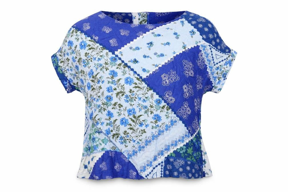 Marks & Spencer Womens Blue Geometric Viscose Basic Blouse Size 12 Round Neck