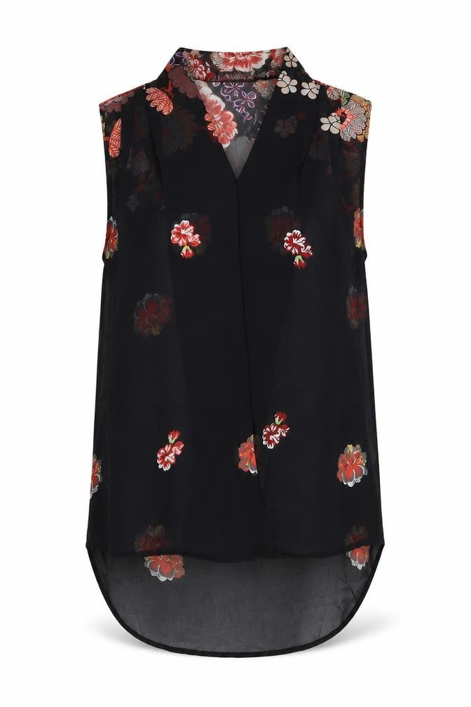 VERO MODA Womens Black Floral Polyester Basic Tank Size M V-Neck