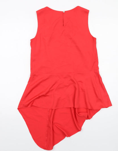 Back view of Roman women’s red polyester basic tank, size UK 10, round neck