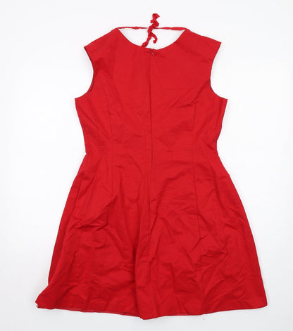 Oasis Womens Red Cotton A-Line Size 14 Round Neck Zip