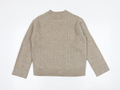 Marks & Spencer Womens Beige Round Neck Acrylic Pullover Jumper Size S