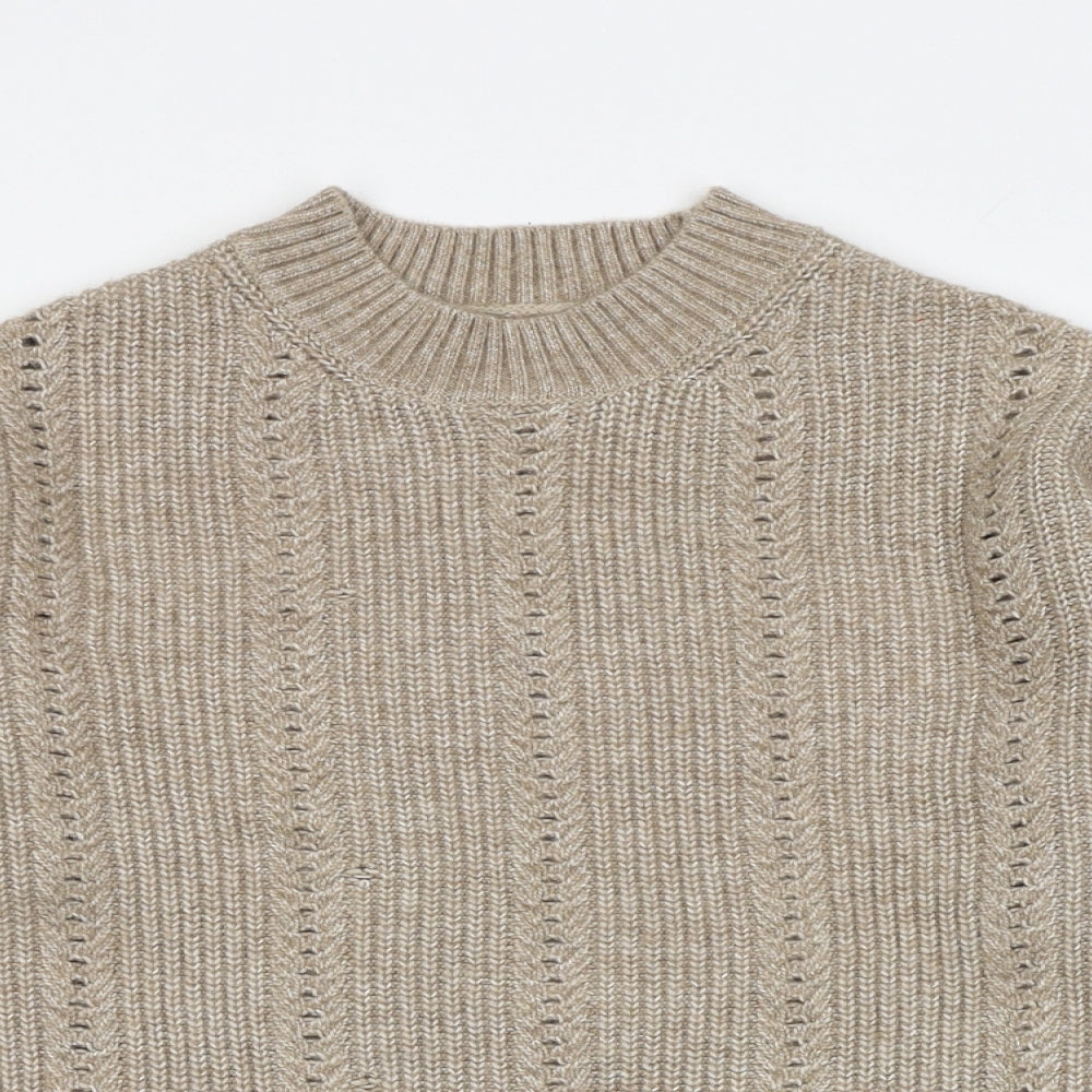 Marks and Spencer Womens Beige Round Neck Acrylic Pullover Jumper Size S