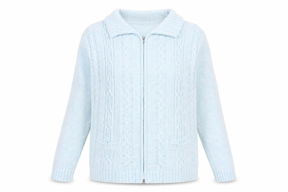 Lauren Taylor Womens Blue Collared Acrylic Full Zip Jumper Size M - Size M/L