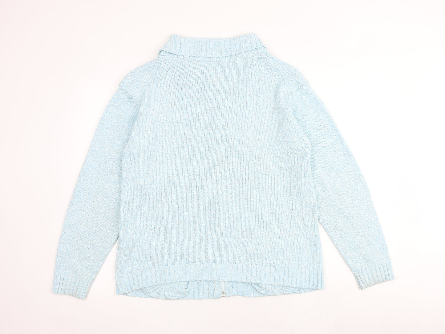 Lauren Taylor Womens Blue Collared Acrylic Full Zip Jumper Size M - Size M/L