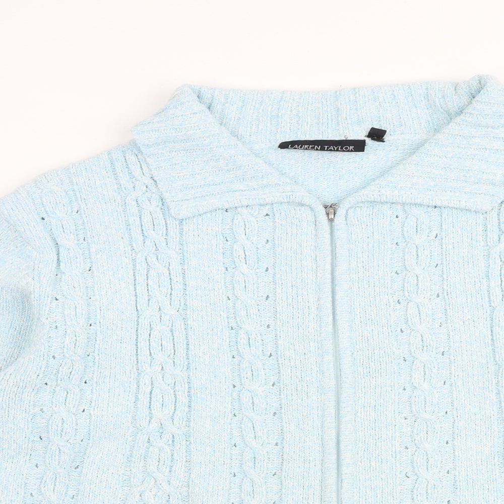 Lauren Taylor Womens Blue Collared Acrylic Full Zip Jumper Size M - Size M/L