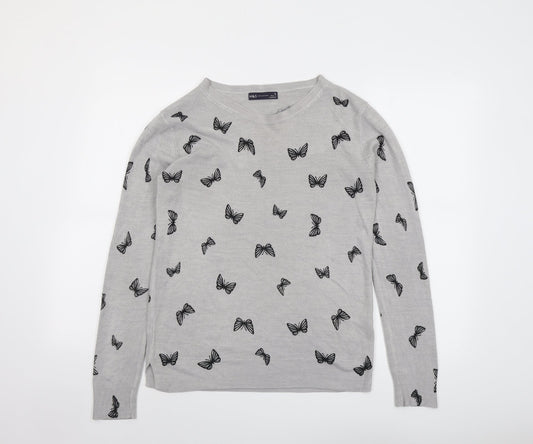 Marks and Spencer Womens Grey Round Neck Geometric Acrylic Pullover Jumper Size 10 - Butterfly