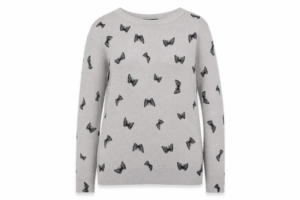 Marks & Spencer Womens Grey Round Neck Geometric Acrylic Pullover Jumper Size 10 - Butterfly