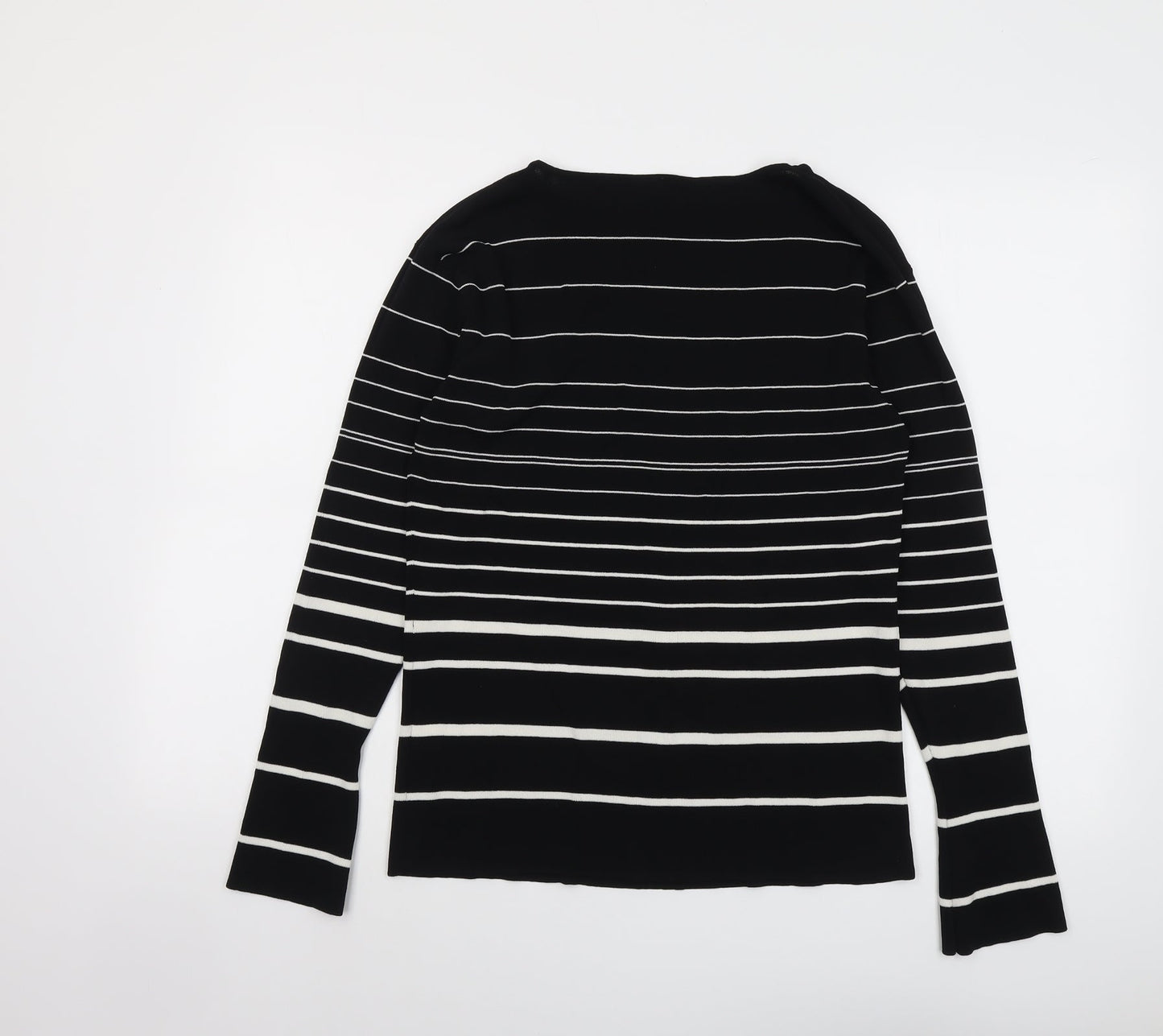 Wallis Womens Black Roll Neck Striped Viscose Pullover Jumper Size 18