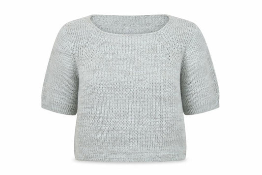 Front view of Miss Selfridge women’s grey round neck acrylic jumper, size UK 12