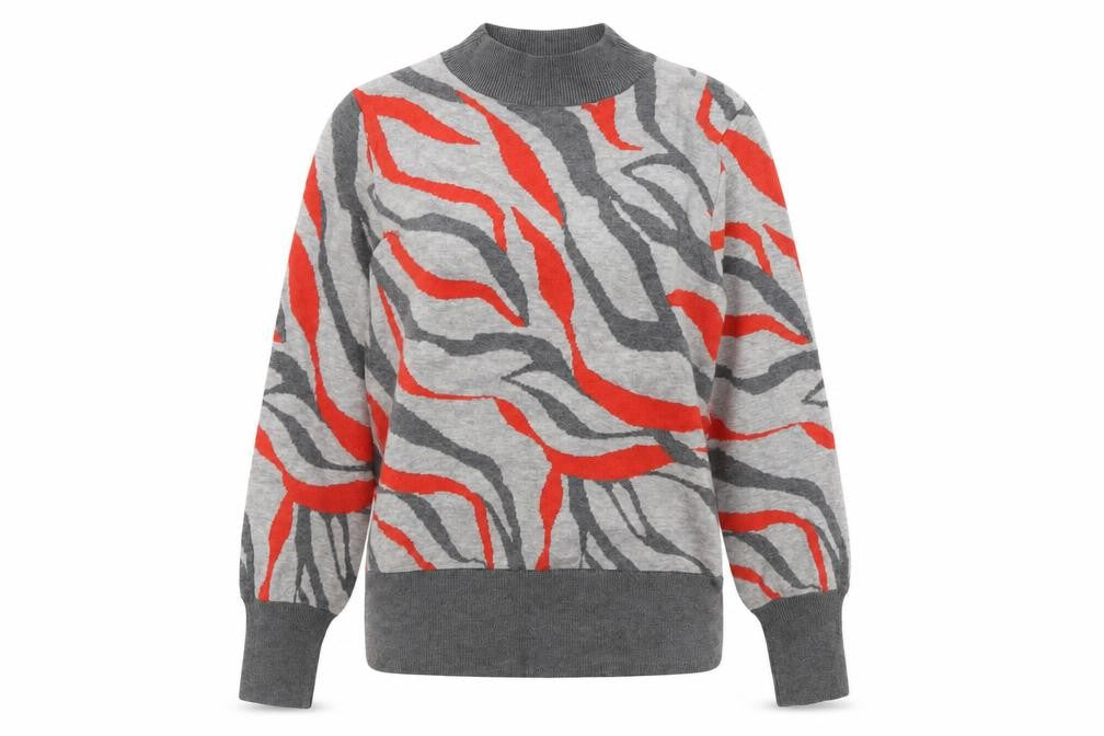 Marks & Spencer Womens Grey Mock Neck Geometric Viscose Pullover Jumper Size S