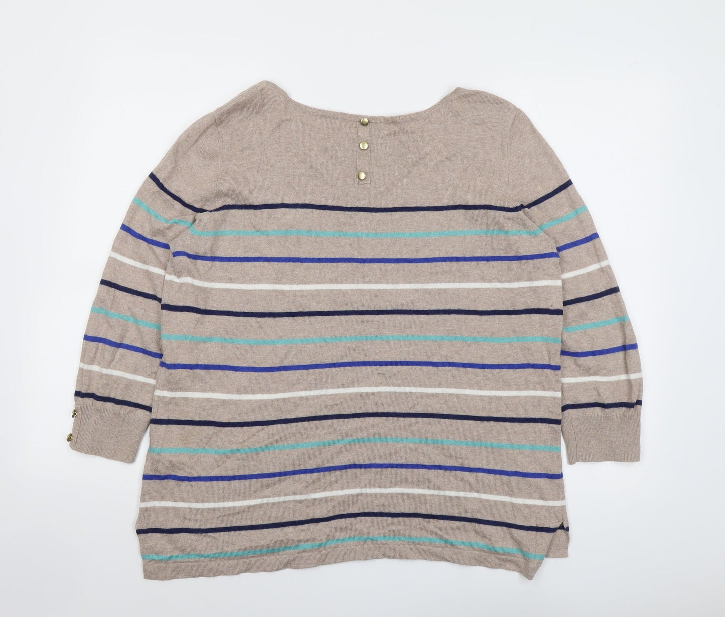 Wallis Womens Beige Round Neck Striped Cotton Pullover Jumper Size 16