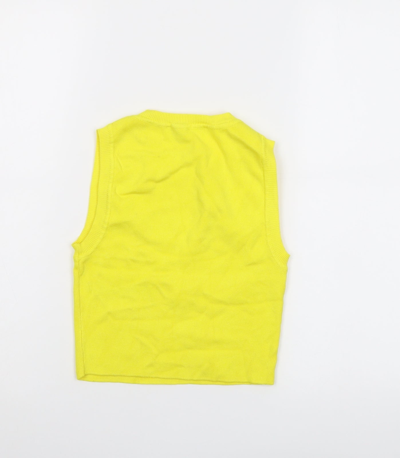 Zara Womens Yellow Viscose Cropped T-Shirt Size S Crew Neck