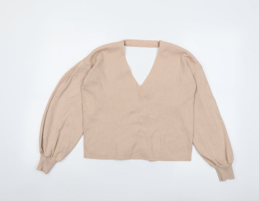 Miss Selfridge Womens Pink V-Neck Viscose Pullover Jumper Size 8