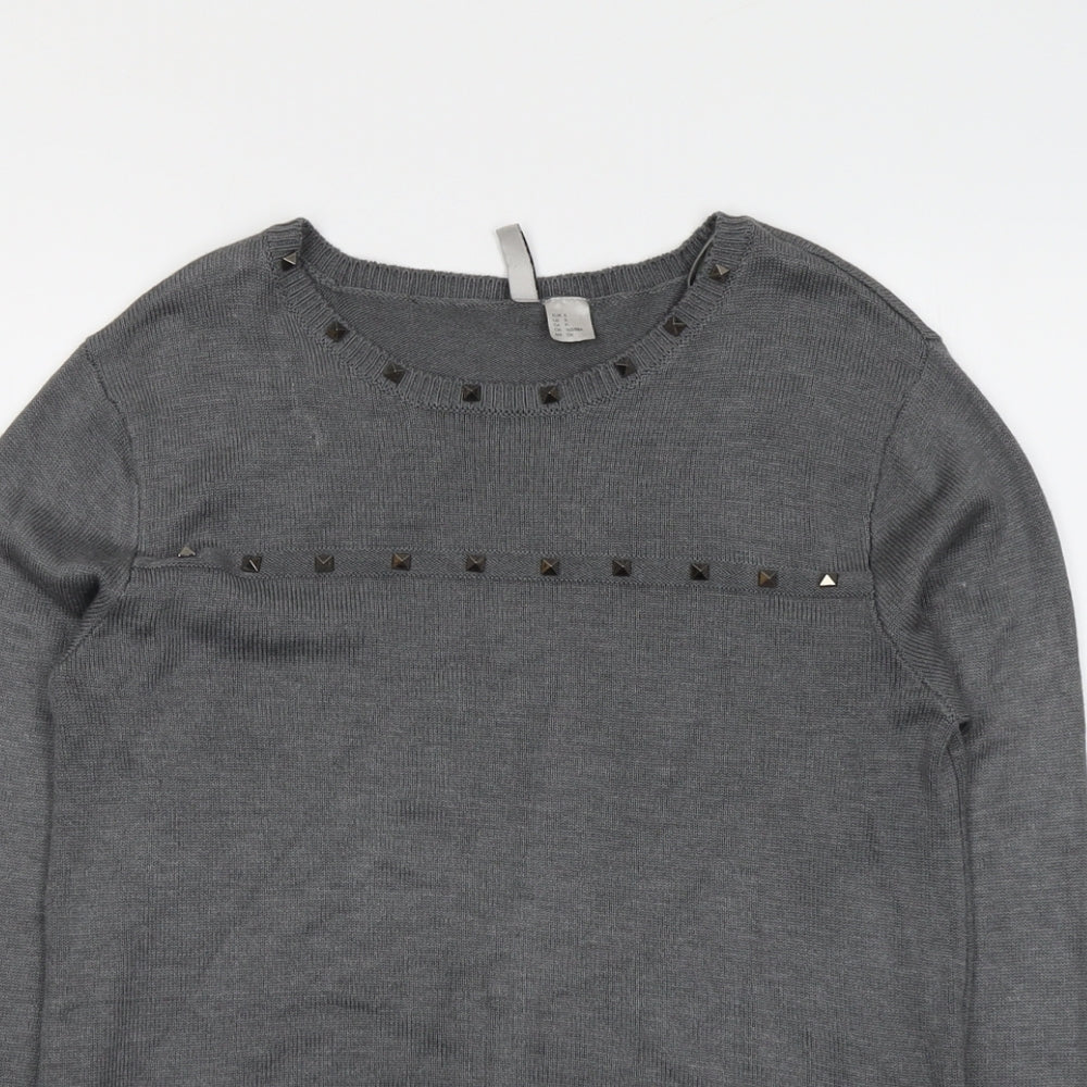 H&M Womens Grey Round Neck Acrylic Pullover Jumper Size S