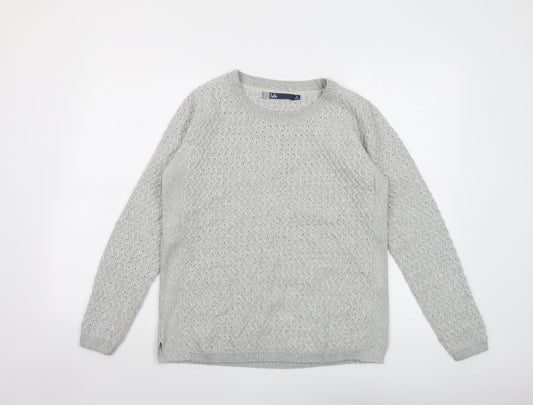 EWM Womens Grey Round Neck Acrylic Pullover Jumper Size 10 - Size 10-12