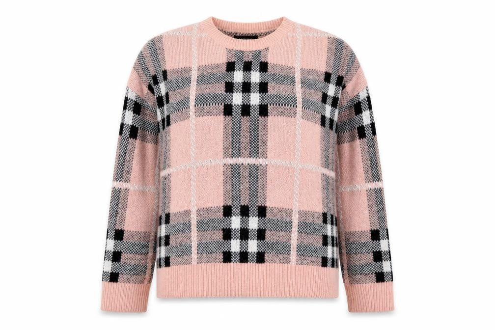 New Look Womens Pink Round Neck Plaid Acrylic Pullover Jumper Size M