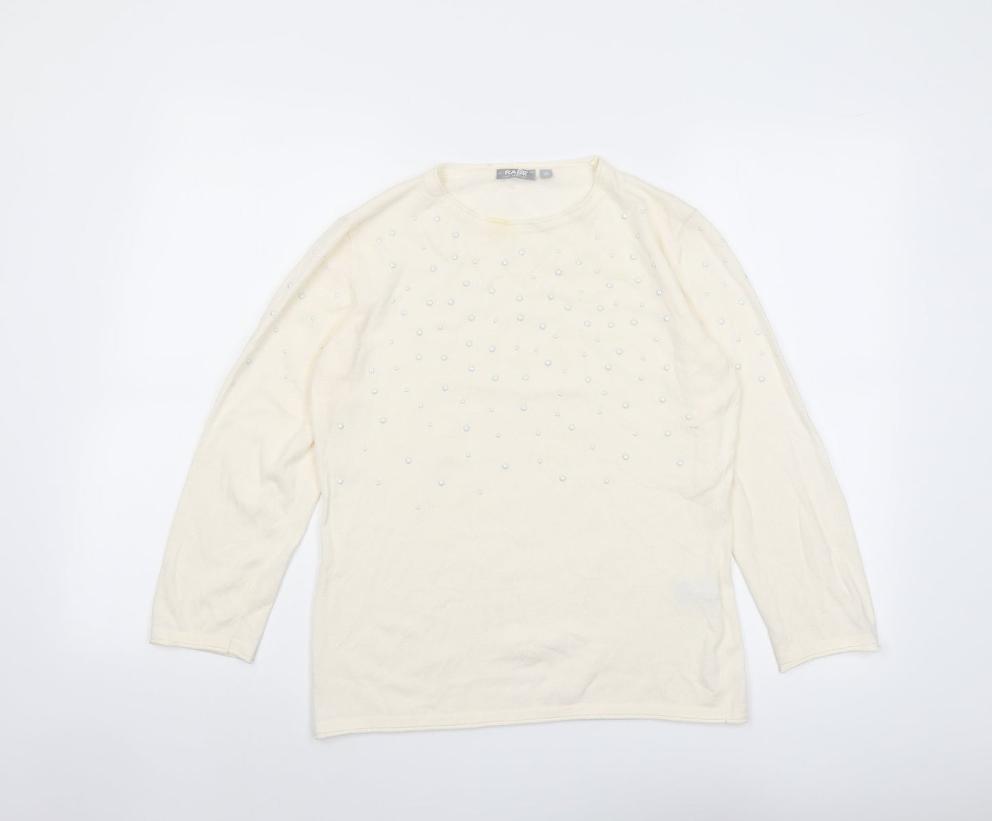 Rabe Womens Ivory Round Neck Modal Pullover Jumper Size 8