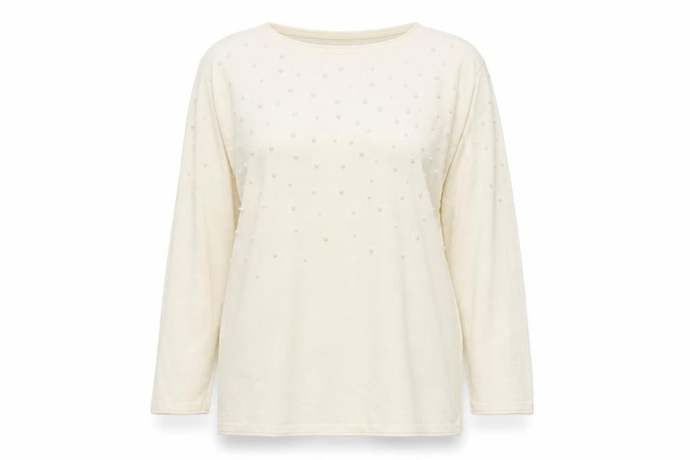 Rabe Womens Ivory Round Neck Modal Pullover Jumper Size 8