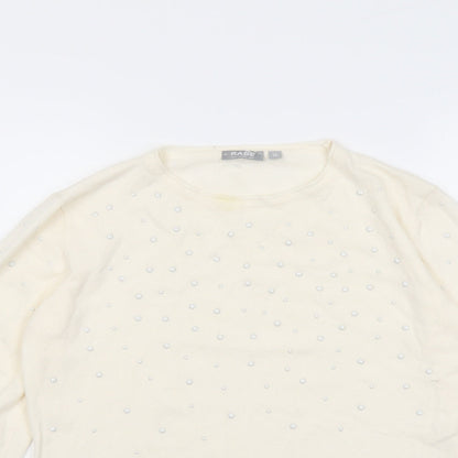 Rabe Womens Ivory Round Neck Modal Pullover Jumper Size 8