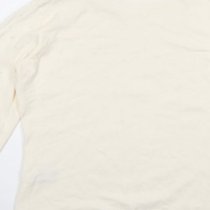 Rabe Womens Ivory Round Neck Modal Pullover Jumper Size 8