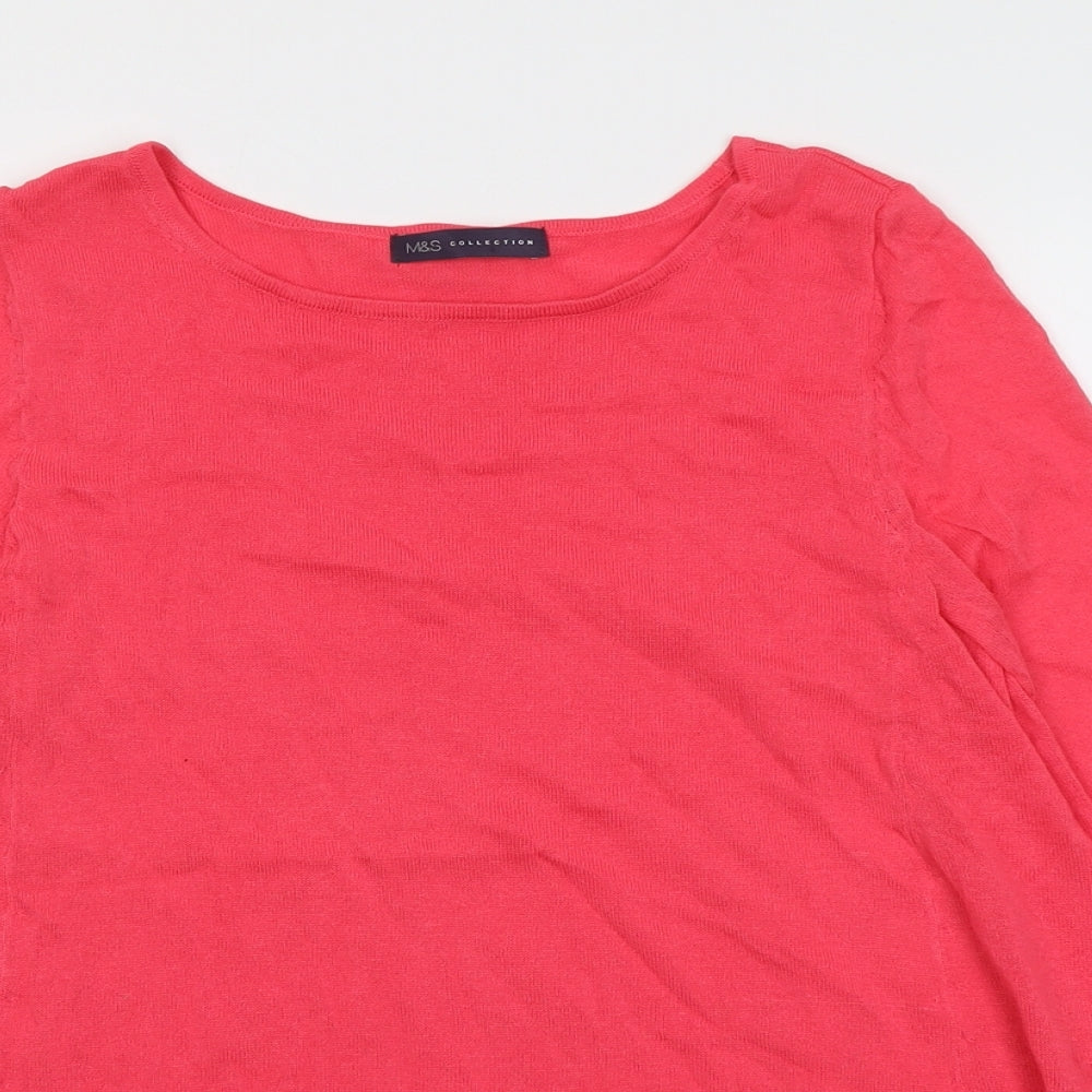 Marks and Spencer Womens Pink Round Neck Viscose Pullover Jumper Size 14