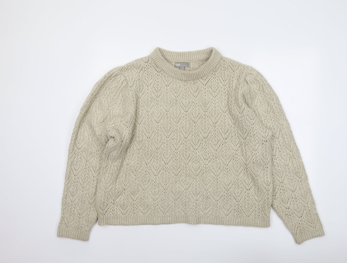 ASOS Womens Beige Round Neck Argyle/Diamond Acrylic Pullover Jumper Size 18