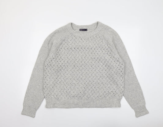 Marks and Spencer Womens Grey Round Neck Polyester Pullover Jumper Size M
