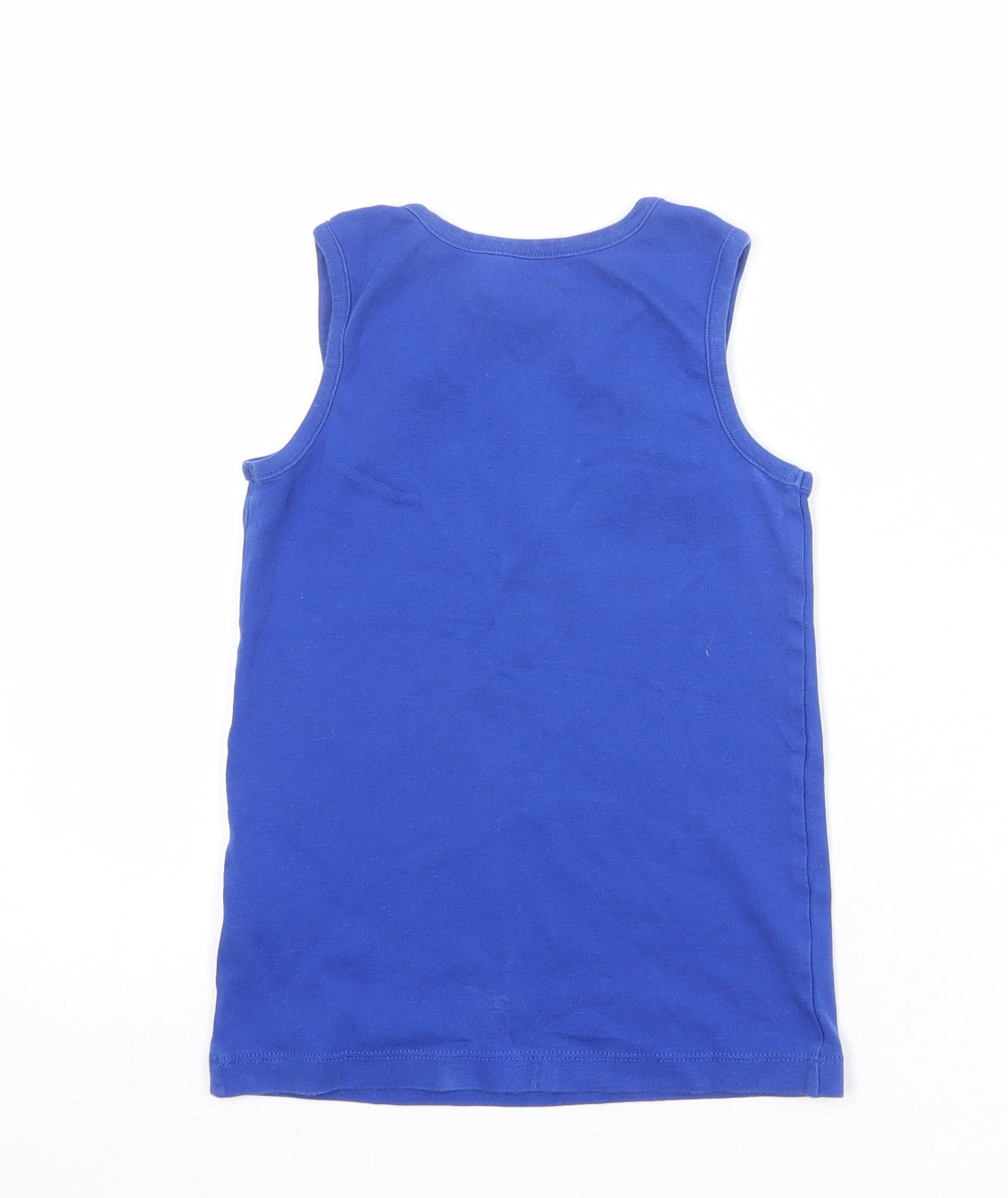Marks and Spencer Boys Blue 100% Cotton Basic Tank Size 7-8 Years Round Neck Pullover